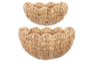 Handmade Water Hyacinth Round Pastoral Style Flexible & Detachable Wall Storage Hanging Basket for Home Decor