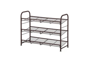 3 Tier Silver Steel Foldable Floor Type Shoe Storage Racks for Bedroom and Entryway