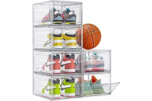 Clear Plastic Shoe Boxes with Magnetic Closure, Stackable Shoe Storage Organizer for Closet,Visible Shoe Container for Men Women