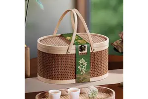 Mid Autumn Festival New Chinese Style Bamboo Woven Oval Hand-Held Gift Basket For Southeast Asian Supermarket Distributor