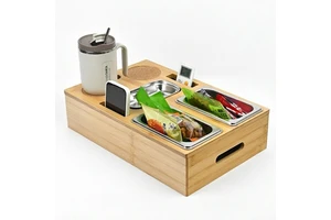 WDF High Quality Couchbar Console Coaster Caddy Snack Holder Bamboo Couch Cup Holder Tray