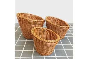 Handmade Wicker Woven Basket Bread Serving Tray Simulation Rattan Desktop Baskets For Kitchen Picnic Woven Storage Basket