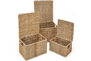 Custom High Quality Water Grass Woven Storage Baskets For Shelves Natural Baskets For Organizing