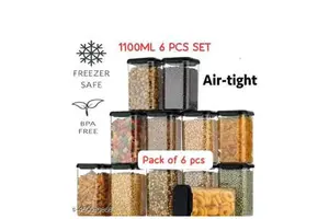 6 Pcs Set 110ml Transparent Wicker Plastic Storage Bins Food Grade Kitchen Containers Airtight Lids for Spices Pulses Snacks