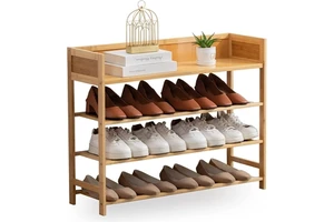 Bamboo Shoe Rack 31.5L X10.6W X 24.8H Holds 12-20 Pairs Sturdy 100% Bamboo Frame Easy Storage