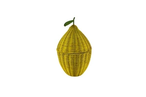 Cute Yellow Lemon Shaped Natural Wicker Storage Basket for Kids Room Handcrafted Rattan Toys Basket in Fruit Shape