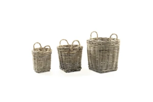 Rattan Wicker Laundry Basket Tong with Plastic Lining Inside Grey Rattan Kubu Available in 3 Different Size