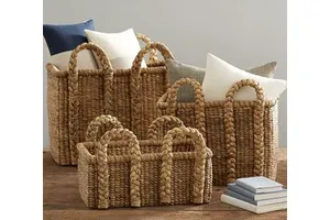 High Quality Best Selling Eco Friendly Woven Water Hyacinth Baskets with Handles From Vietnam Natural Storage Sustainable