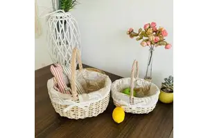 Stylish Middle Size Rattan Tote Basket with Tall Handles Durable Wicker Storage Basket for Daily Shopping and Storage