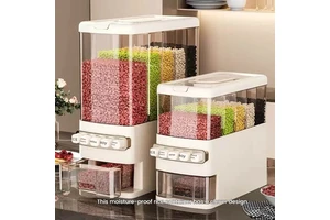 Food Grade Plastic Household Five-Grain Storage Box Rice Jar Press-Lid Moisture-Proof Sealed Organizer Box with Dividers