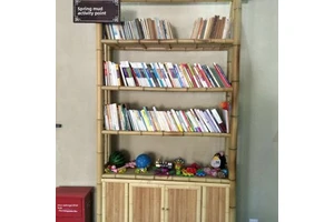 Jierui Chinese-style Bamboo Bookshelf Rack Multi-Layer Oil Coated Not Afraid of Rot Storage Solution