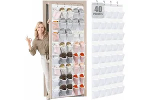 Door Shoe Organizer 40 Large Mesh Pockets Non-Woven Fabric Large Capacity Hanging Shoe Rack Grey Door Storage Dorm Closet Bag