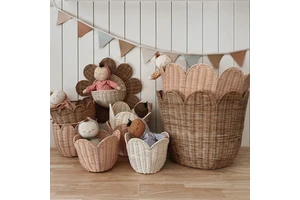 Garden Style Flower Design Rattan Woven Storage Basket Home Decoration Toys Sundry Storage Basket