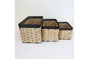 Rectangular Water Hyacinth Baskets With Handles Hand-woven Basket Organizer Natural Eco Friendly