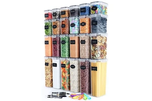 Pantry Organizers 24 Pack Large Airtight Plastic Cereal Container Box Food Storage Containers Sets for Sugar,Flour,Dry Food