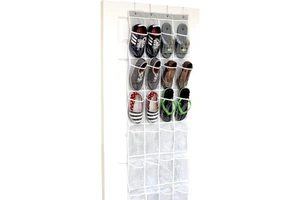 24 Pockets Over the Door Hanging Shoe Organizer Breathable Mesh Closet Storage Holder Space Saving Rack Holds up to 40 Lbs