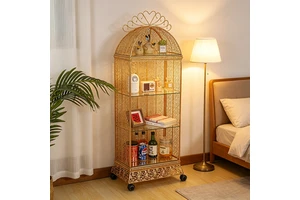 Luxury Golden Metal Storage Rack Movable Storage Cabinet Custom Furniture Wall Decor Ornament Home Decoration Factory Direct