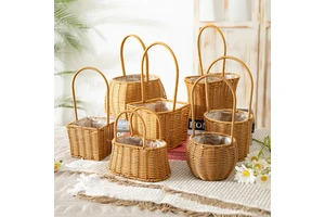 Hot Rattan Wicker Flower Gift Basket Hand Woven Storage Basket Foldable Handle Home Decoration Egg Basket