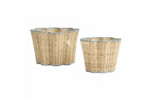 Ocean Vibe Scalloped Natural Rattan Storage Baskets Geometric Shape Modern Eco Friendly Multi-Purpose Home Organization XL Size