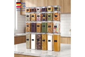 BPA-Free 24 Piece Set Plastic Airtight Food Storage Container Set Leakproof Stackable for Flour Pasta Grains Pantry Organization