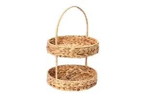Eco-friendly Natural Water Hyacinth 2-tier Woven Tray for Kitchen Counter Decorative Storage Basket Wholesales From Vietnam