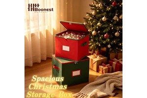 Wholesale Spacious Christmas Ornament Storage Boxes Set, Red & Green Zippered Fabric Holiday Organizer with Handle OEM Accepted