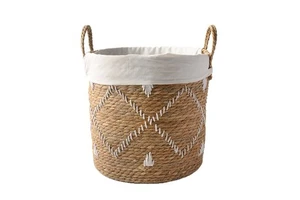 Woven Cattail Modern Minimalist Storage Basket Handcrafted Laundry Hamper Decor Tidying Odds Ends Portable