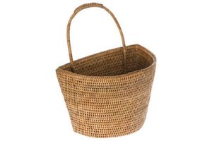 Natural Rattan Storage Basket Wicker Handled Basket Natural Woven Organizer Market Wall Hanging Basket Home Decor