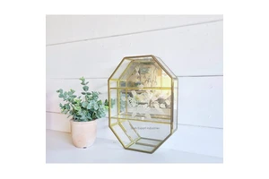 New Style Wall Hanging Shelf Display Box for Home Decorative Brass/Glass Wall Mounted Shelves Golden Storage Box