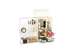 Folding Cosmetic Box Desktop Plastic Foldable Stackable Storage Bins Bedroom Living Room Makeup Box Container Storage Customized