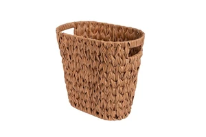 Handwoven Farmhouse Natural Wicker Basket Storage Basket pp Rattan Wastebasket Can with Handles for Bathrooms