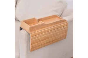 Bamboo Lazy Sofa Armrest Serving Tray Removable Foldable Single-Tier Multifunction Modern Sustainable Storage for Living Room