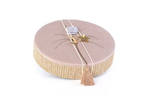Large Round Rattan Woven Velvet Tassel Jewelry case Box Packaging Palm Tree Custom logo Embroidered Jewelry Gift Box Organizer