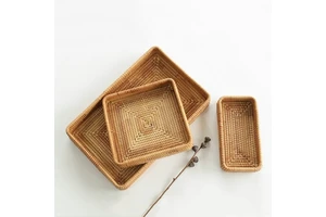 Viet Nam Rattan Rectangular Serving Tray with Handles Rattan Bread Storage Tray Customize Size +84947900124