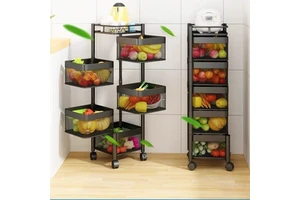 Modern Home Kitchen Corner Shelf Movable Rotating Mesh Basket Storage Rack Multifunctional Simple Organizer for Dinnerware Metal