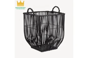 Hot Trend Black Rattan Woven Basket Wholesale Black Rattan Storage Basket with Handles Handmade From Vietnam