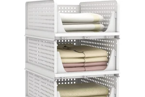 4-Piece Material Stackable Storage Bins Drawer Rack Storage Containers for Wardrobe Kitchen Bathroom