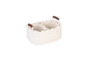 Soft structured macrame storage basket to keep homes tidy while enhancing aesthetic and texture with handle