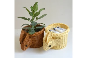 Hand-made Modern Woven Rattan Rabbit Shaped Wicker Storage Basket