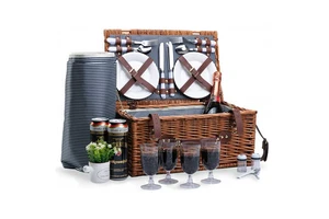 Picnic Basket Multifunction Long Wicker Baskets Handmade Round 4 People Big Rattan Nice Inexpensive Packable Wall Empty Canvas