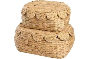 Handmade Natural Hyacinth Water Hyacinth Woven Flexible Lightweight Design Storage Baskets Scallop Edge Precision Dimensions