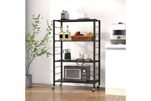 4-Tier Foldable Storage Shelf for Tool Room Kitchen Living Room-Shelving Units