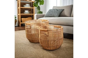 Stylish Round Wicker Rattan Storage Floor Baskets with Handles for Shoes and Clothing-Home Decor