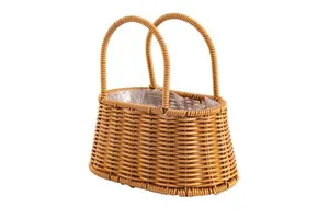 Woven Flower Basket Portable Plastic Rattan Basket Decorative Home Flower Basket