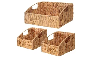Handwoven Food Water Hyacinth Willow Seagrass Fruit Rattan Picnic Storage Baskets With Handle Kitchen Living Room Organizers