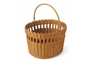 Handwoven Rattan Style Wicker Basket Round Shopping Basket with Handle Outdoor Picnic Storage Gift Basket