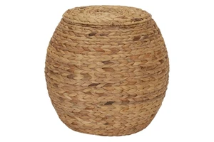 Handwoven Water Hyacinth Storage Basket with Lid Woven Accent Stool and Storage Hamper for Home Organization from Vietnam