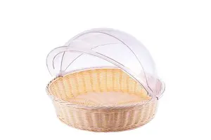 Buffet Serving Round Covered Basket Wicker Rattan Woven Style New Design Cover Picnic Woven Bread Basket Cake Basket Caddy