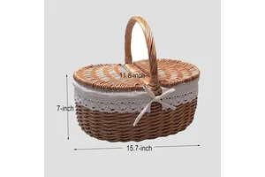 Vietnam Eco-friendly Handwoven Rattan Picnic Basket Picnic Hamper with Lid and Handle Wicker Storage Basket