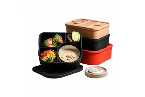 Leak Proof Silicone Divide Compartment Stackable Lunch Box Set Silicone Bento Lunch Box Kids Portable Lunch Box